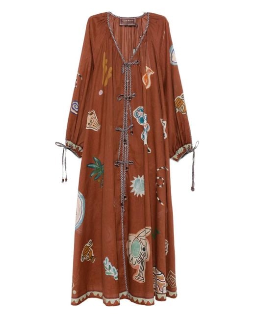 ALÉMAIS Brown X Lrnce Laurence Tie-Front Printed Shirt Dress