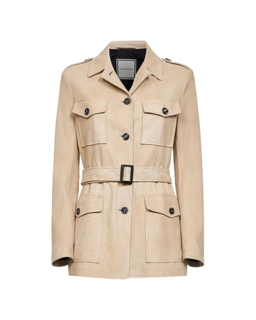 Tagliatore Natural Sand Suede Belted Saharan Jacket