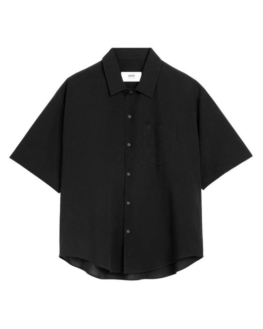 AMI Black Ami De Coeur-Embroidery Cotton Shirt for men