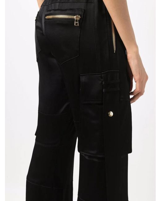 Balmain Black Satin Cargo Trousers