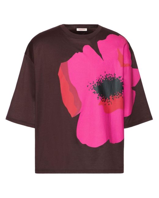 Valentino Garavani Pink Flower Portrait-print Cotton T-shirt for men