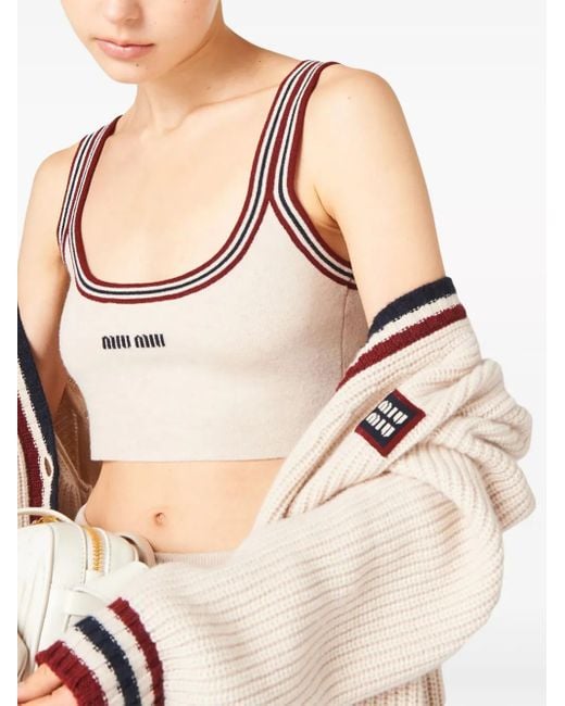 Miu Miu Pink Neutral Logo Intarsia Cashmere Top - Women's - Cashmere