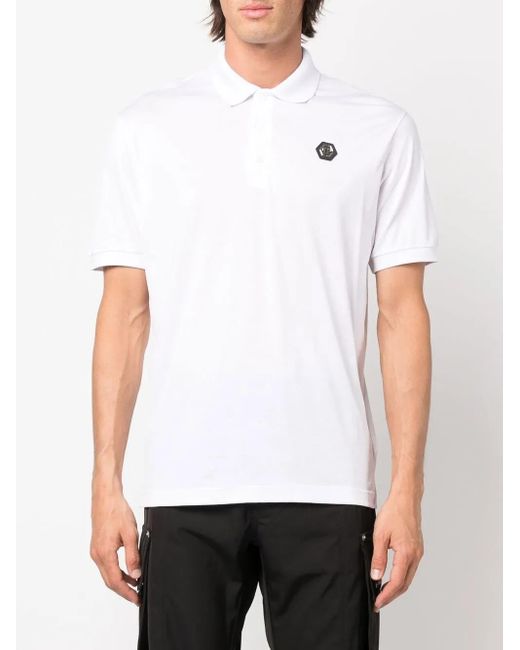 Philipp Plein White Logo-Plaque Polo Shirt for men
