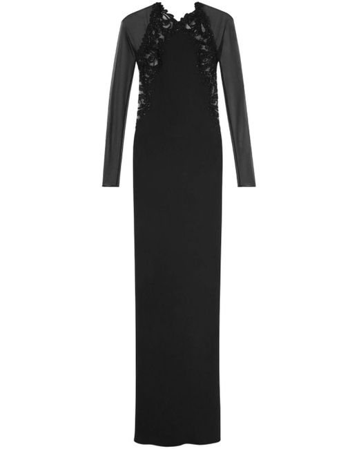 Versace Black Barocco-lace Trim Silk Gown Dress