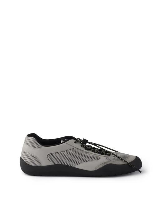 Prada Gray Speedrock Leather And Mesh Fabric Sneakers for men