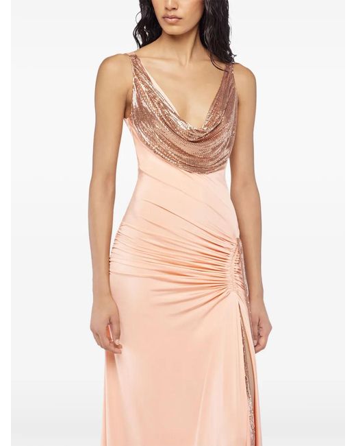 Rabanne Pink Cowl-Neck Maxi Dress