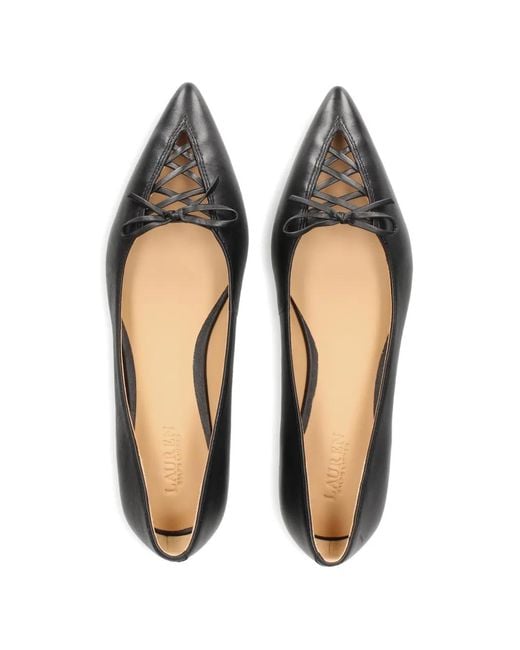 Ralph Lauren Black Lace-Up Pointed-Toe Ballet Flats
