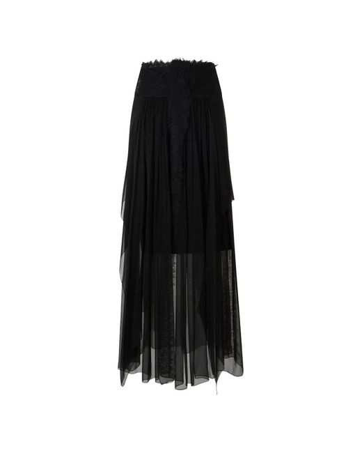 Alberta Ferretti Black Lace-Trim Pleated Midi Skirt