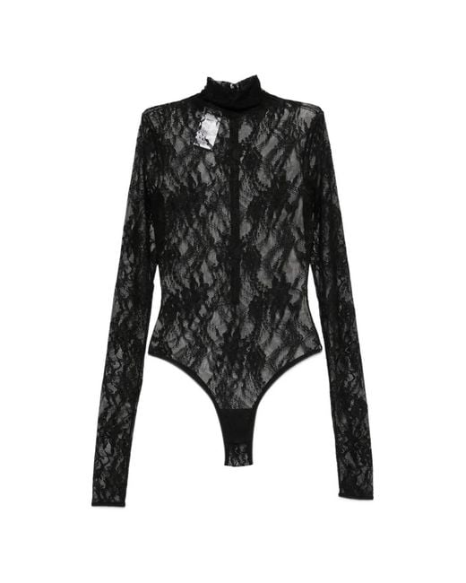 ANDAMANE Black Ziggy Lace-Patterned High-Neck Bodysuit