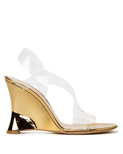 Gianvito Rossi Slingback Wedge Sandals in Natural | Lyst