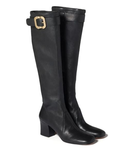 Miu Miu Black Buckle-Fastening Leather Boots