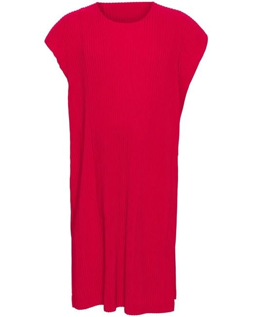 Homme Plissé Issey Miyake Red Rectangle Plissé-Effect T-Shirt for men