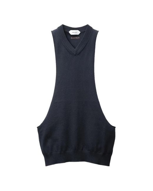 Versace Blue Cotton Knit Tank Top for men
