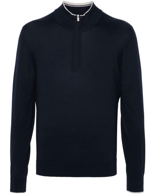 Fay Blue Zip-up Knitted Pullover for men