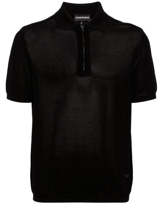 Emporio Armani Gestricktes Poloshirt mit Reißverschluss in Black für Herren