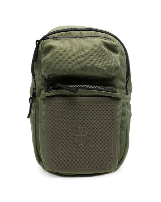 Stone Island Green Logo-Patch Panelled Backpack for men