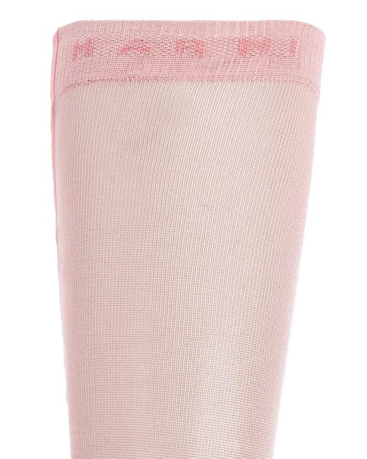 Marni Pink Logo-Detail Sheer Socks
