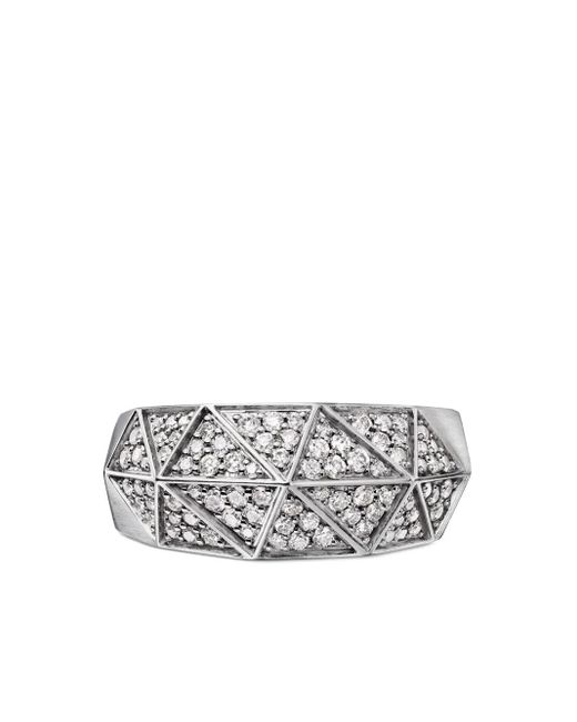 David Yurman White Sterling Torqued Faceted Diamond Signet Ring (11.3Mm) for men