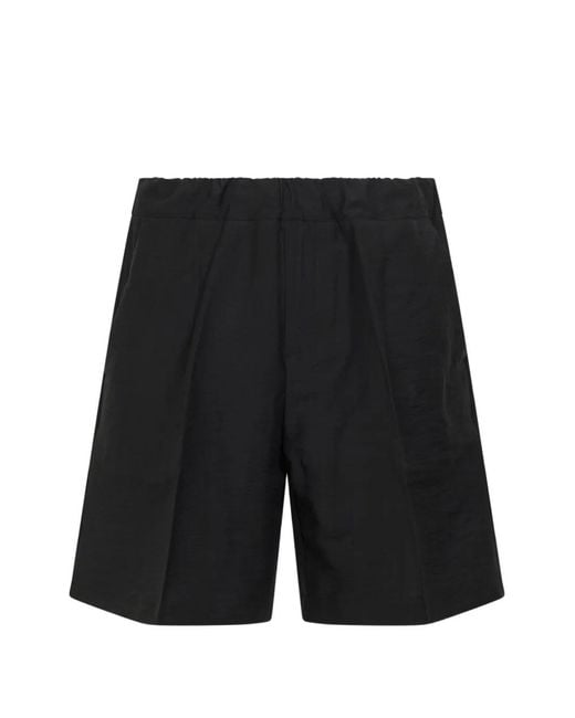 Costumein Black Pleated Cotton Shorts for men