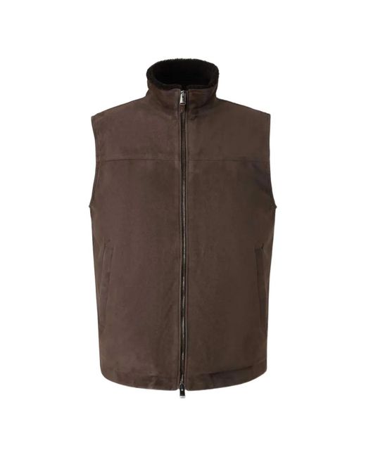 Canali Brown Shearling-Lined Suede Gilet for men