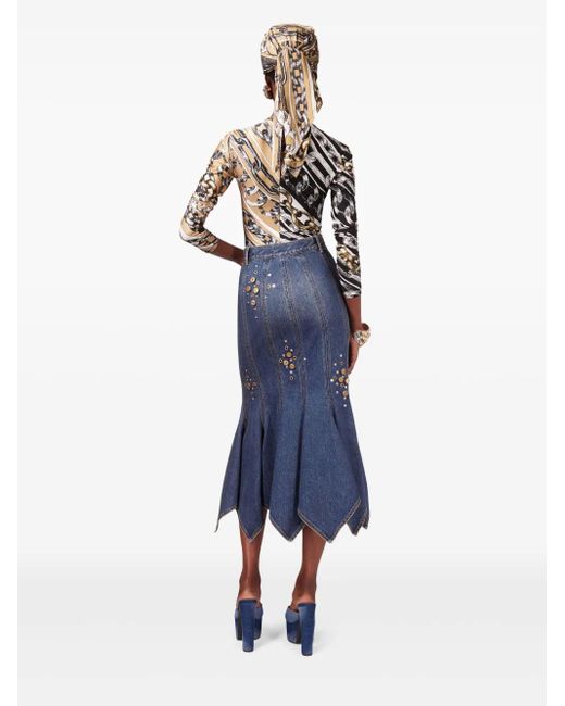 Area Blue Stud-Detail Midi Skirt