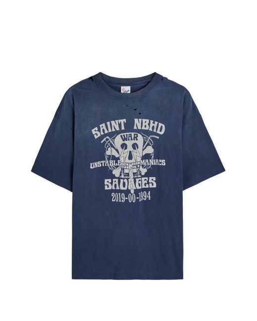 SAINT Mxxxxxx Blue X Neighbourhood Graphic-Print T-Shirt for men