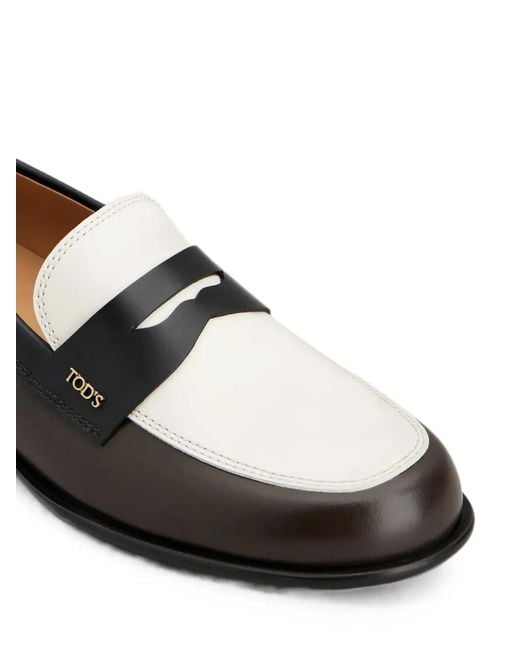 Tod's White Panelled Leather Loafers