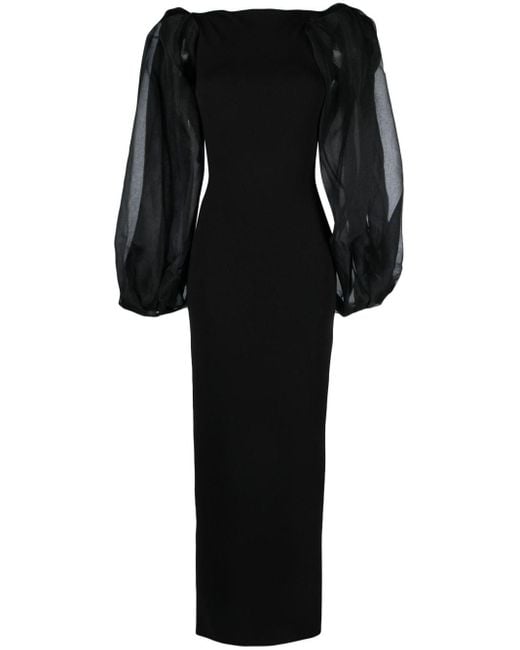 Solace London Black Karla Puff-sleeve Maxi Dress