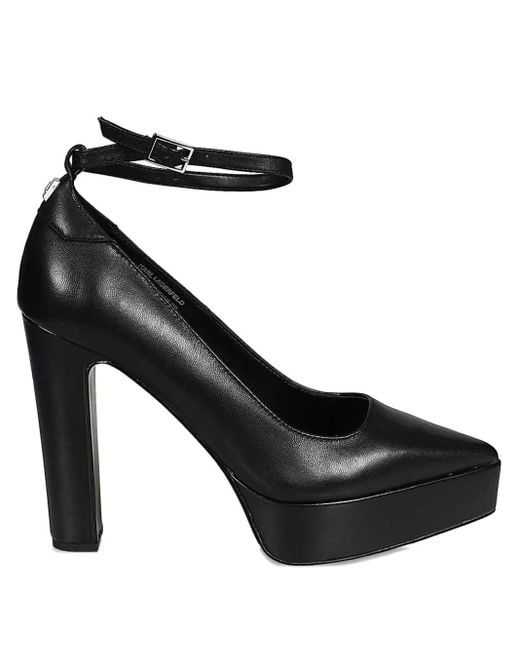 Karl Lagerfeld Black Platform Ankle-Strap Pumps