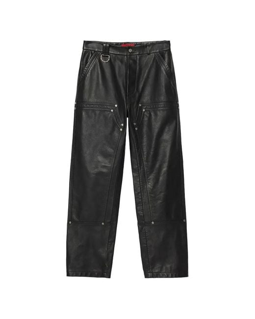 424 Black D-Ring Studded Trousers for men
