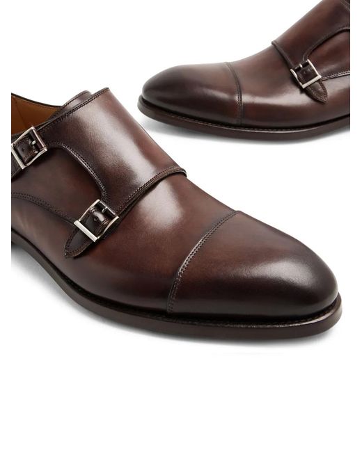 Magnanni Shoes Brown Leather Monk Shoes for men