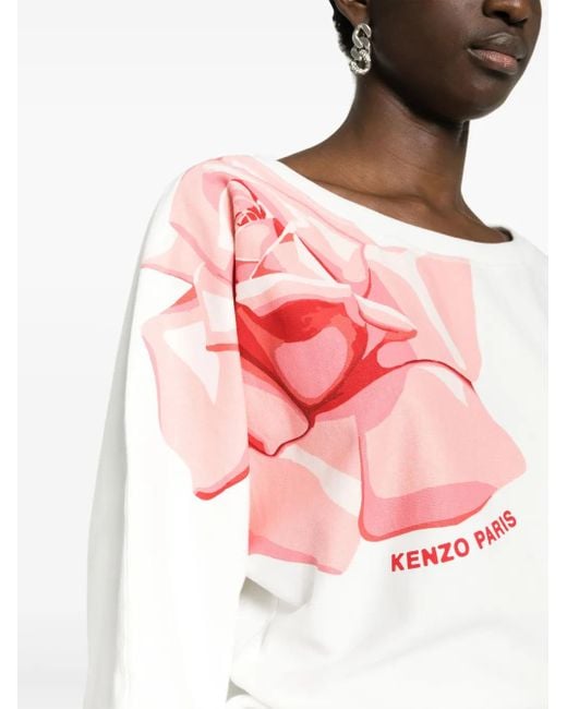 KENZO Pink Rose-Print Cotton Sweatshirt