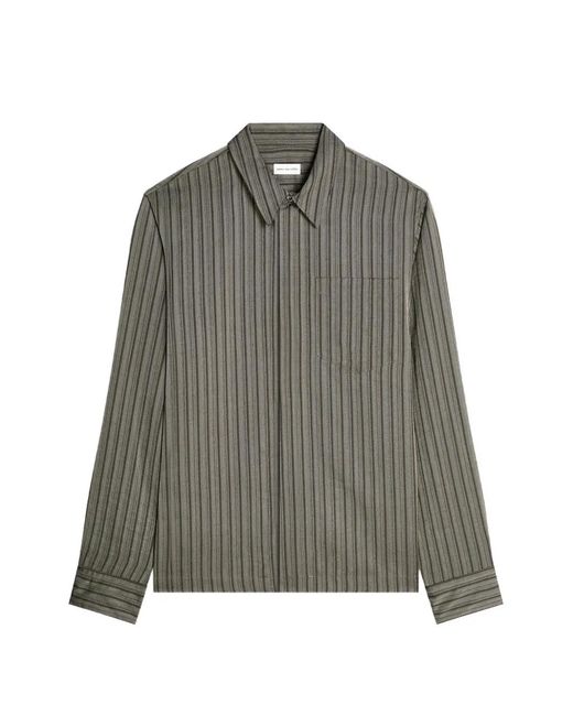 Dries Van Noten Gray Striped Zip Shirt for men