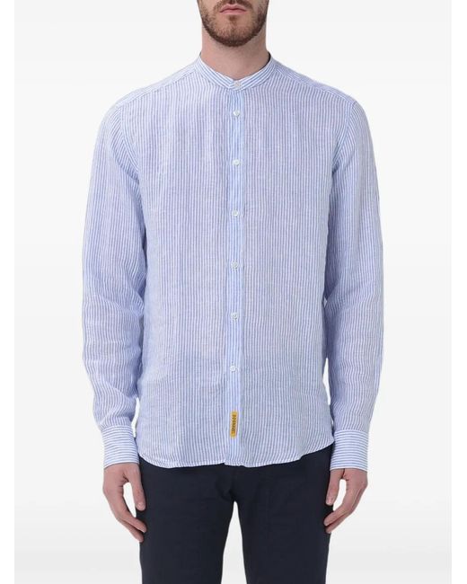 B.D. Baggies Blue Striped Band-Collar Shirt for men