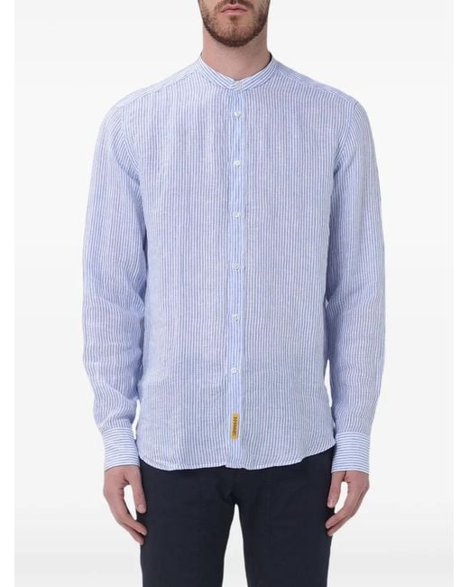 B.D. Baggies Blue Striped Band-Collar Shirt for men