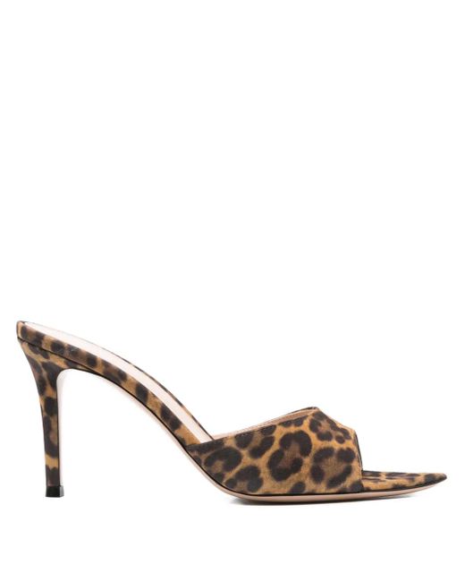 Gianvito Rossi Brown 90Mm Leopard-Print Open-Toe Mules