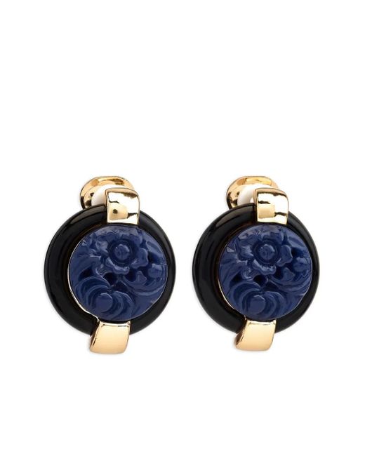 Kenneth Jay Lane Blue Carved-Lapis Button Clip-On Earrings