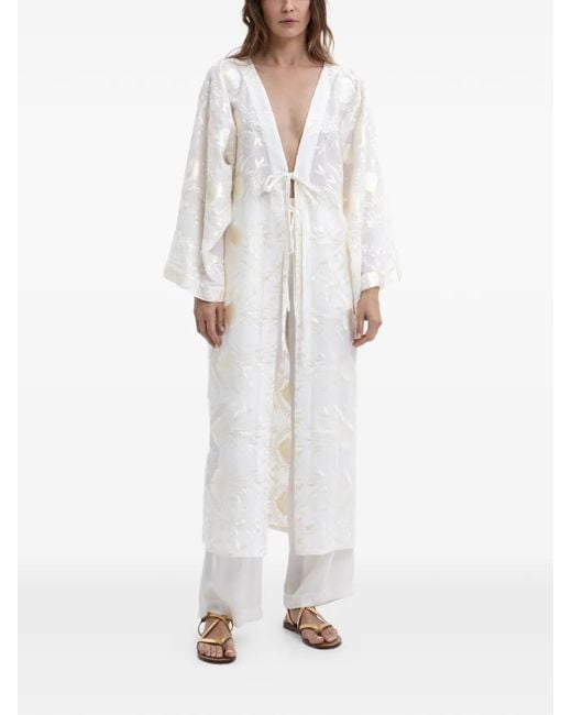 Greek Archaic Kori White Embroidered Tie-Fastening Kaftan