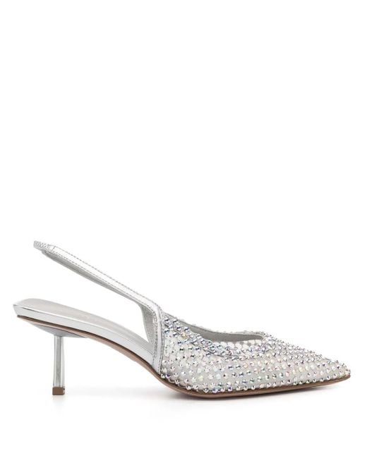 Le Silla White 60Mm Gilda Embellished Slingback Pumps
