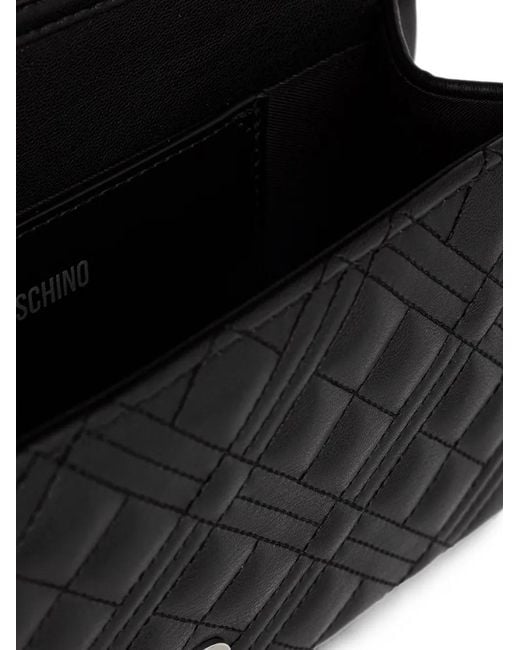 Love Moschino Black Logo-Lettering Quilted Crossbody Bag