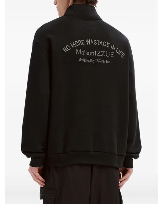 Izzue Black Quarter-Zip Embroidered-Logo Sweatshirt for men