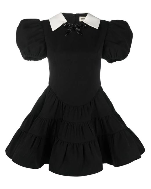 ShuShu/Tong Black Puff Sleeve Tiered Mini Dress