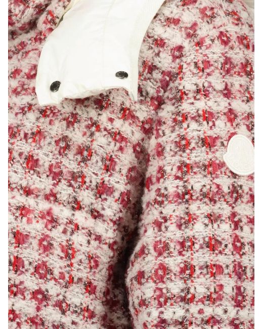 Moncler Red Andronne Tweed Hooded Short Down Jacket
