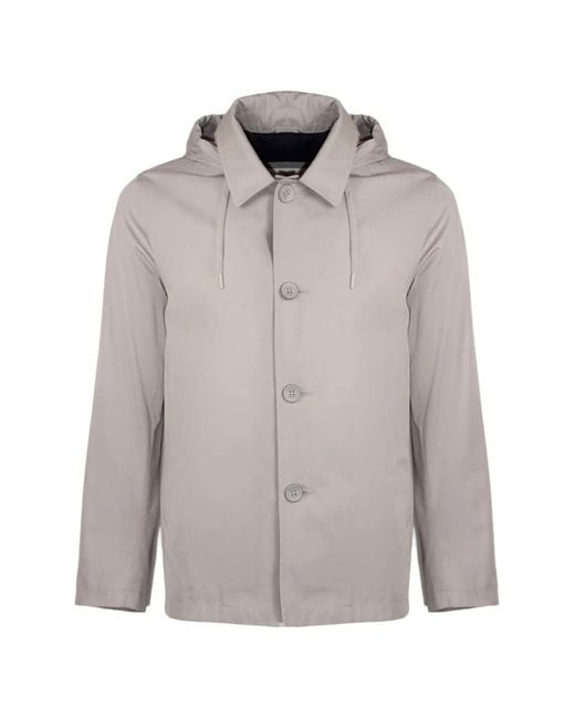 Herno Gray Drawstring Hood Cotton Jacket for men