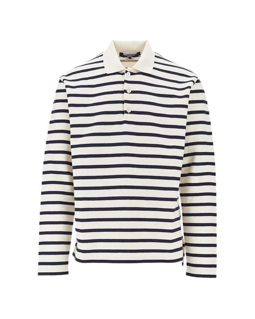 Junya Watanabe White Striped Long-Sleeve Polo Shirt for men