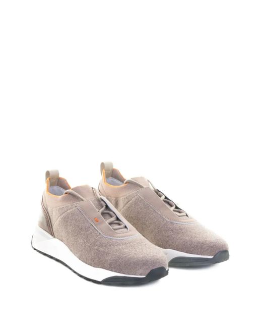 Santoni Brown Knitted-Panel Sneakers for men
