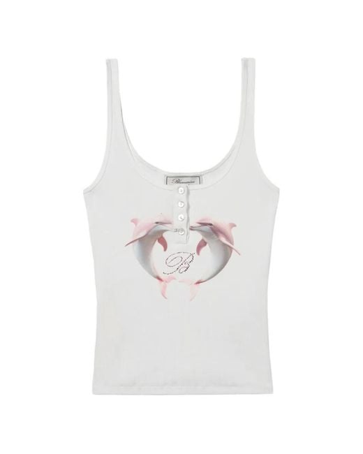 Blumarine White Dolphin-print Ribbed Top
