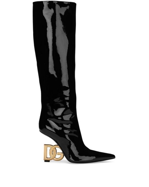 Dolce & Gabbana Black Stiefel Aus Weichem Lackleder