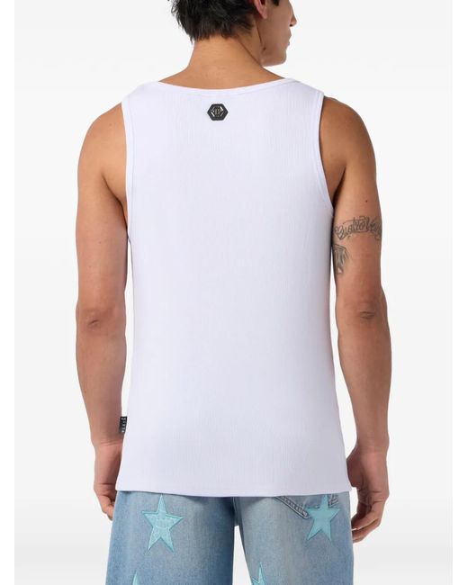 Philipp Plein White Logo-Embroidered Cotton Tank Top for men