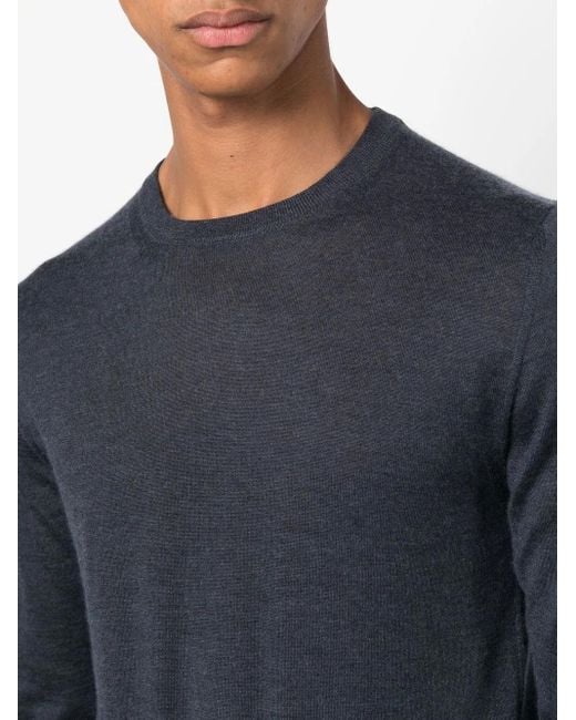 Fedeli Blue Crew-Neck Cashmere-Silk Jumper for men